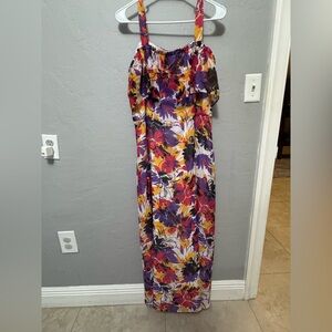 Nine West Floral Ruffle Maxi Dress in Purple, Yellow & Pink